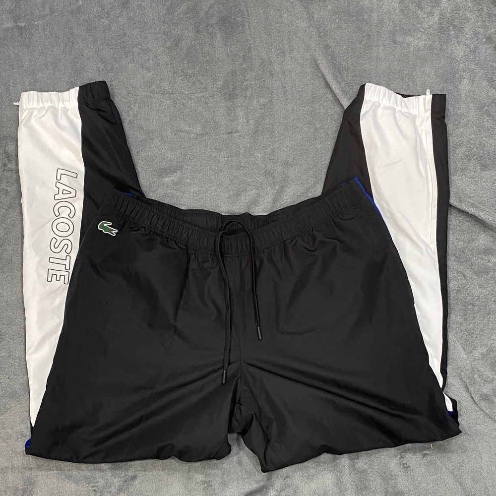Lacoste Kids Black and White Joggers with Blue Accents